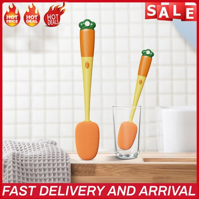 Cepillos de limpieza de copa esponja de mango largo 3 en 1 botellas en forma de zanahoria (F)
