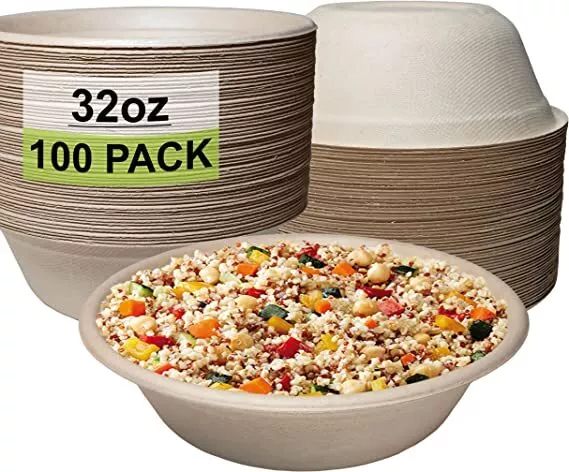 32oz Disposable Paper Bowls Compostable Heavy Duty Soup Bowl, Salad Bowl 100pcs