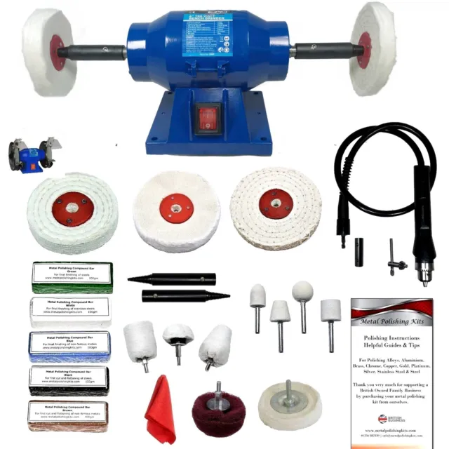 150W Bench Grinder Metal Polisher Polishing 6" Machine 4" Metal Polishing Kit