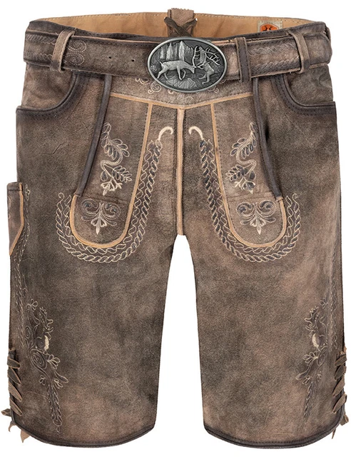Maddox Uomo Pantaloni IN Pelle " Kochelsee " con Cintura Fumare Antico
