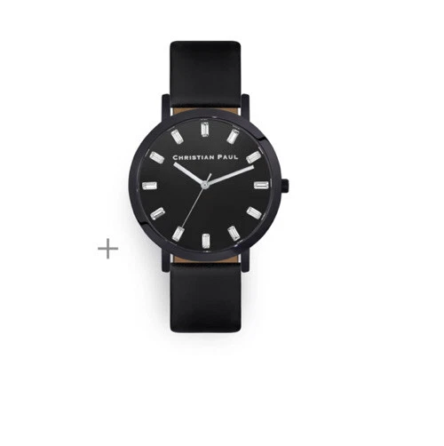 Christian Paul Unisex Stainless Steel Black Leather Band Black Dial Round Watch