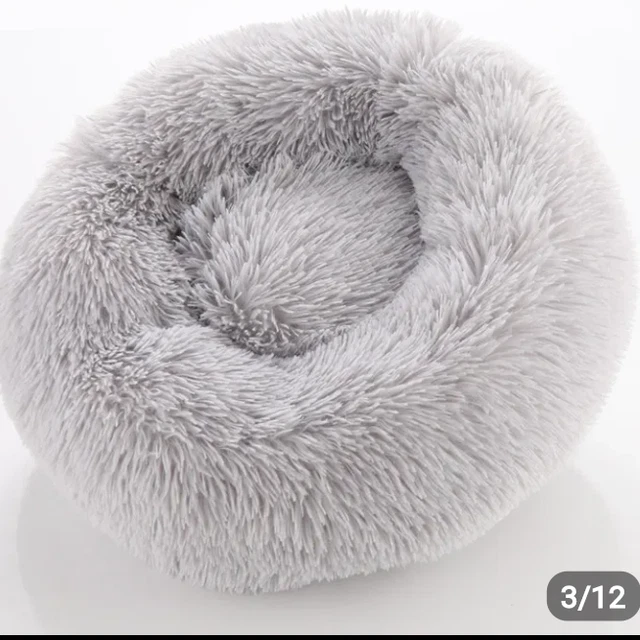 Fluffy Donut Cuddler Plush Pet Bed Dog Cat Soft Warm Round Calming Bed Washable 3