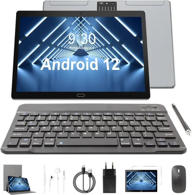 TABLET 10 POLLICI PC Tablet Android 12, 4GB RAM+64GB ROM,  Tastiera/Mouse/Penna EUR 158,53 - PicClick IT
