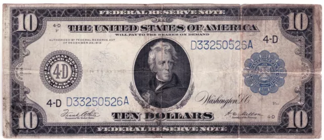 1914 $10 Ten Dollars Frn Federal Reserve Note Cleveland Ohio