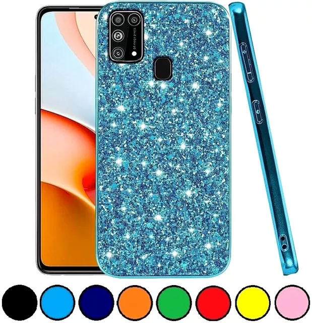 Cover Per Samsung Galaxy A21S Custodia Colorata Rigida Glitter Brillante + Vetro