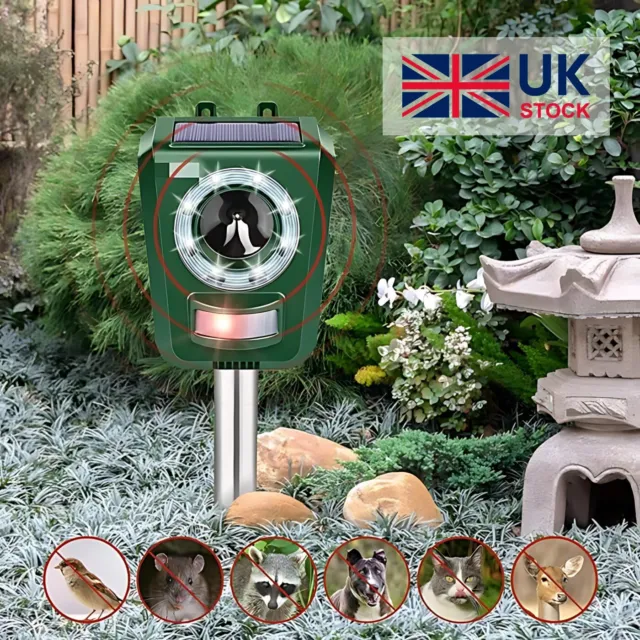 Ultrasonic Solar Cat Dog Rat Repellent Fox Pest Scarer Deterrent Repeller Garden