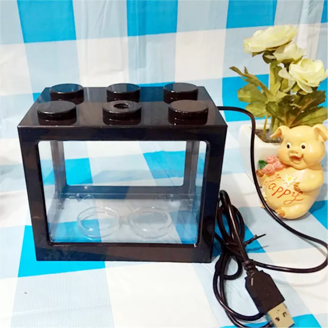 USB Mini Fish Tank Small Aquarium LED Light Home Decor Kids Gift Office Desktop 4