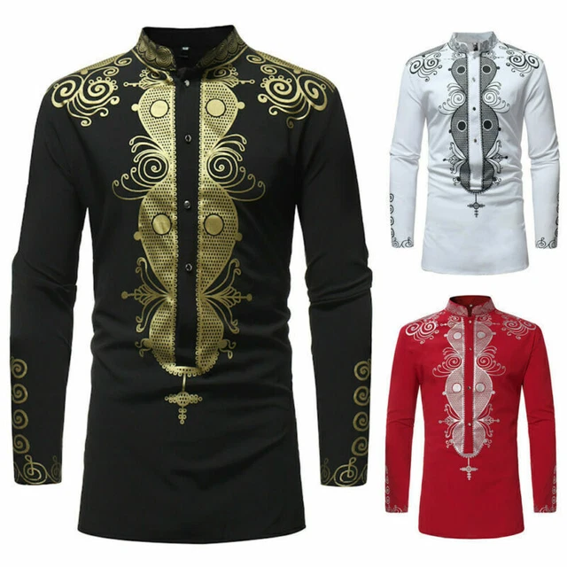 Camicia dashiki uomo autunno inverno lusso stampa africana maniche lunghe camicia top