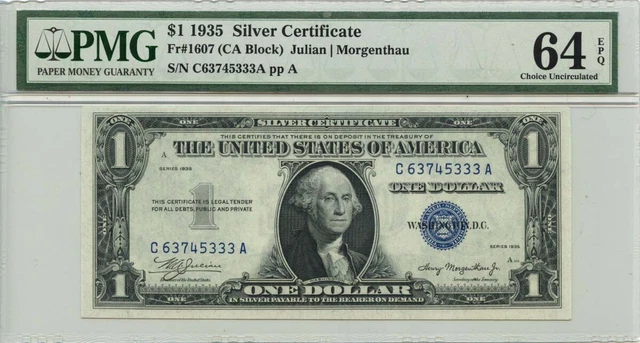 1935 $1 Silver Certificate BlueSeal  Fr# 1607 PMG CH64 EPQ