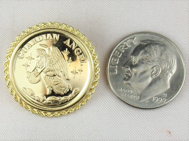 14k Yellow Gold .585 Guardian Angel Fine "Forever At My Side" Medallion Pendant 10