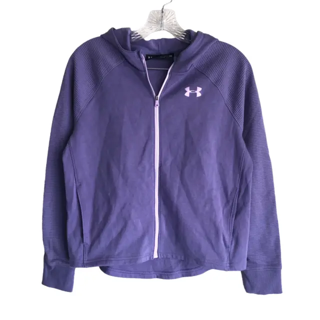 Under Armour Girl Kid's Hoodie Jacket Size YXL Purple Loose Fit Full Zip Active