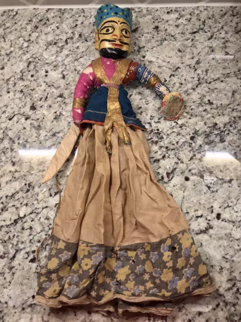 Vintage Hindu Rajasthani India Hand Made Wood & Cloth Doll / Figurine