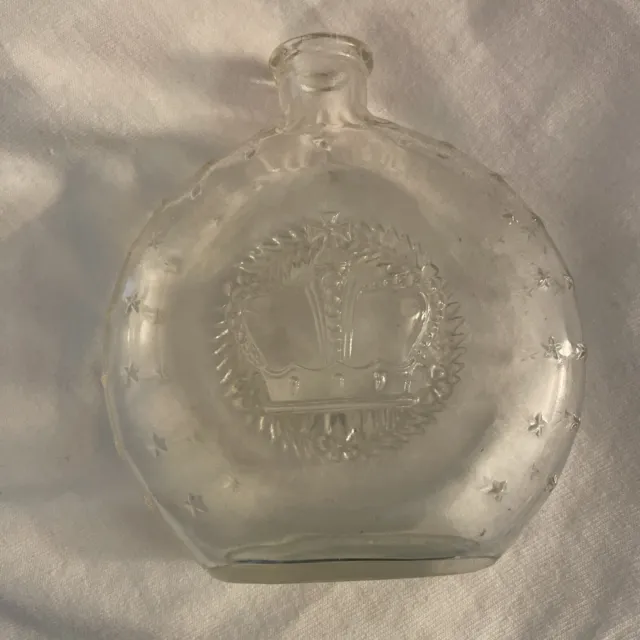 Antique Pumpkin Seed Flask Glass Bottle Embossed with stars, wheat and crown