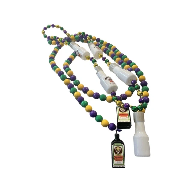 2 JAGERMEISTER & 1 malibu rum VINTAGE MARDI GRAS BEADS NECKLACE large party