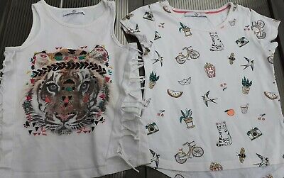 M&S Girls Age 4-5 Bee Camera Pop Art Tshirt + Embroidered Tiger Vest Bundle