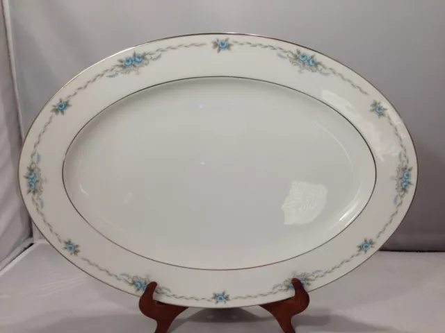 Style House CORSAGE Oval Serving Platter Fine China Discontinued Blue Silver