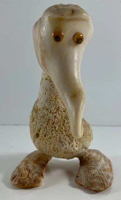 Vintage Google Eye Figurine Sea Shell Art 4.75 in PELICAN Bird Animal
