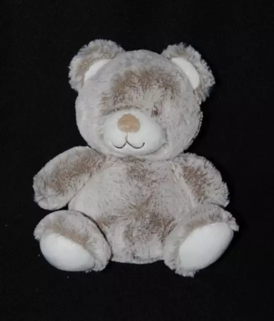 Peluche doudou ours TEX BABY brun marron chiné blanc 14 cm assis NEUF