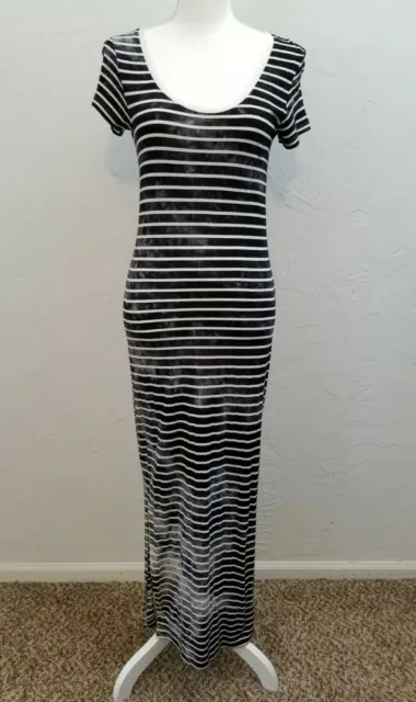 French Connection Womens Size 6 Black Striped Long T-Shirt Dress Casual Party