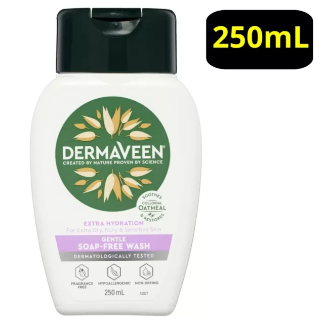 DermaVeen Extra Hydration Gentle Soap-Free Wash 250mL Dry Itchy Sensitive Skin