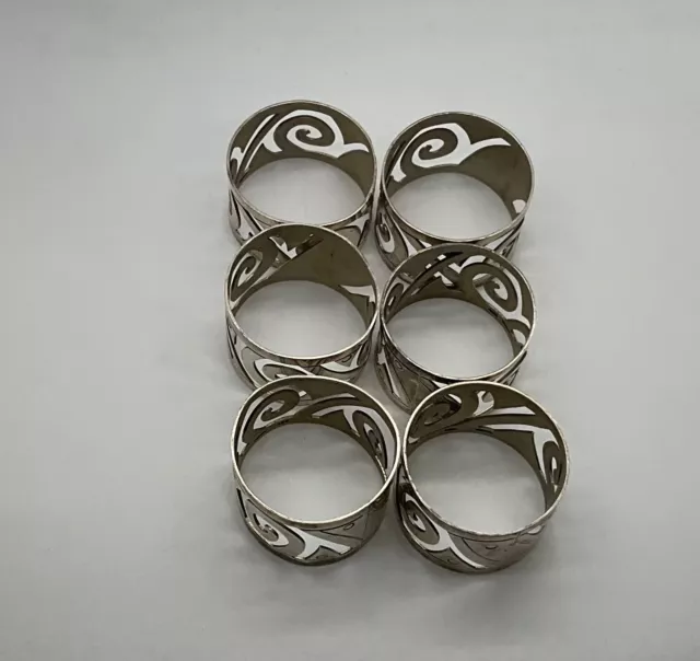 Mexico Sterling Silver Napkin Rings Holder Set Of 6 Open Work Swirl MOD