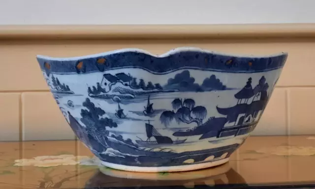 Fine 18th C Chinese Underglaze Blue Nanking River Landscape Square Bowl C 1780+