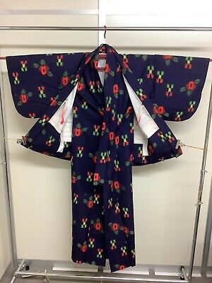 Japanese Vintage Kimono Haori set Navy With Dirt scratch 61 or 31inch used