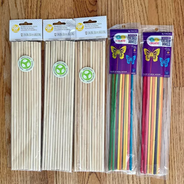 Lot of 5 12” Wood Dowel Rods – Natural & Multi-Colors – NEW!