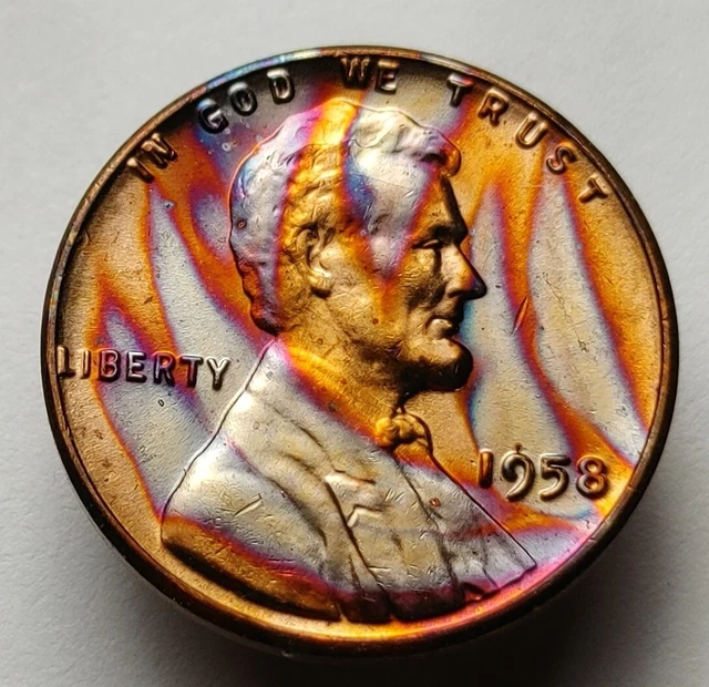 1958 wheat penny monster toned us coin unc bu Lincoln wheat cent #367