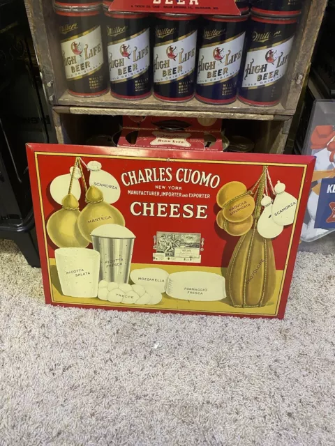 Charles Cuomo Cheese Sign New York Old Antique Tin Over Cardboard Advertising