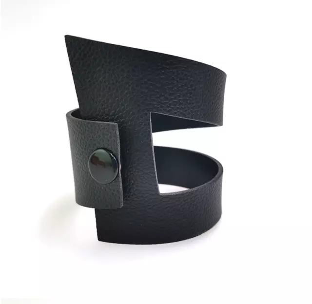 Wide Cuff Bracelet Imitation Leather Black Geometric Abstract Minimalist unusual