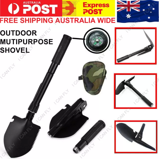 Survival Foldable Shovel Spade Outdoor Garden Camping Hiking Compass Pick DF