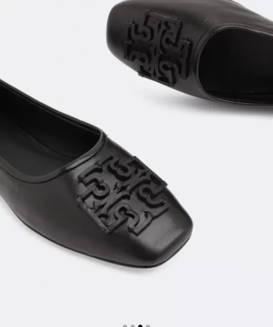 Tory Burch Ines 139604 Black  Leather Square Toe Slip On Ballet Flat Womens Sz 8