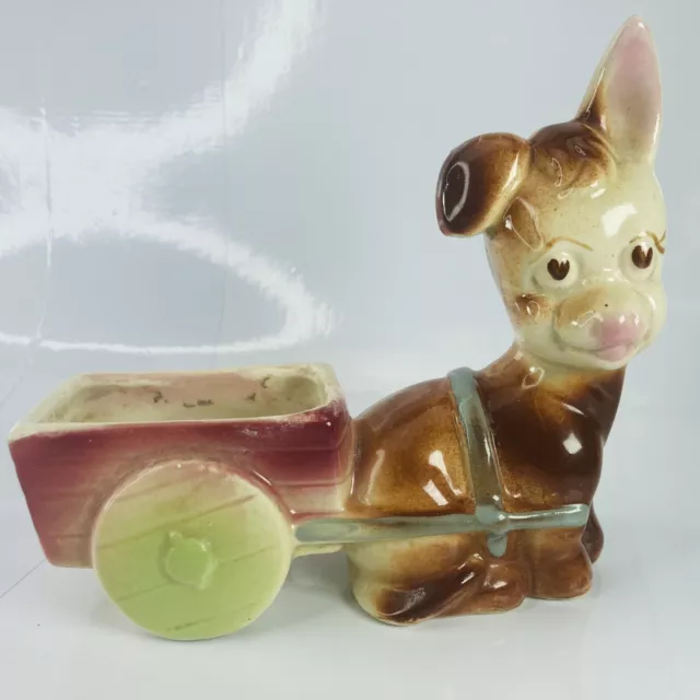 Vintage Ceramic Shawnee Pottery Donkey Burro Pulling Wagon Cart Planter 1950’s