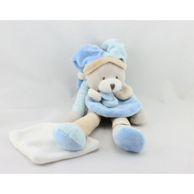 Doudou et compagnie pantin ours bleu gris beige mouchoir - 17455