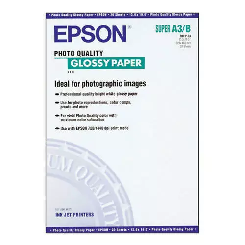 Epson Photo Quality Glossy A3+ Super A3/B White Ink Jet Paper S041133 Pack of 20