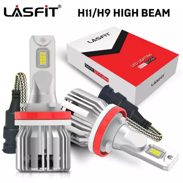 2x LASFIT H11 H9 6000K Cool White LED Headlight Bulbs Conversion Kit High Beam