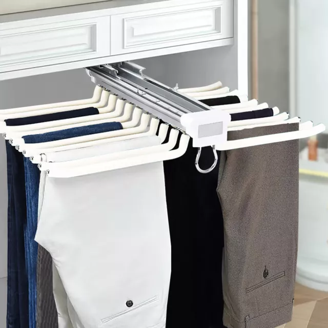Trouser Rack 22 Rods Sliding Pull Out Pants Hanger Holder Closet Organizer Beige