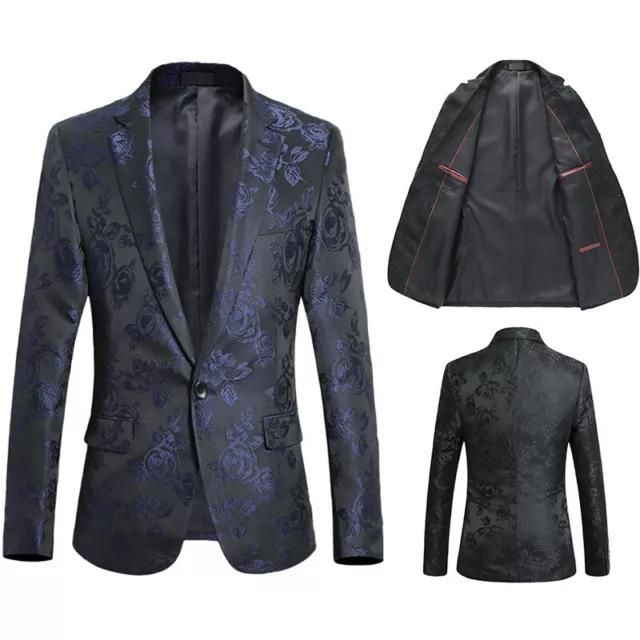 Mens Jacquard Blazer Suit Dress Jacket Floral One Button Coat Costume Formal