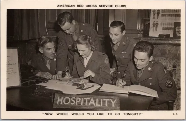 Vintage 1940s WWII Real Photo RPPC Postcard "AMERICAN RED CROSS SERVICE CLUBS"
