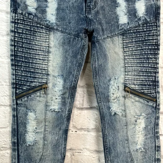 Trillnation Stone Washed Moto Distressed Jeans Größe 36 Nwt 7 Tasche Gerade Bein 3