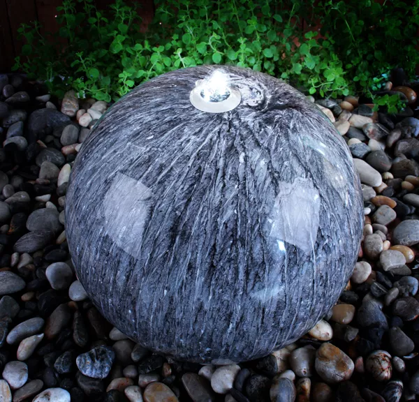 Echo Falls Marble Sphere Fountain LED Lights Grey Round Water Feature 50cm