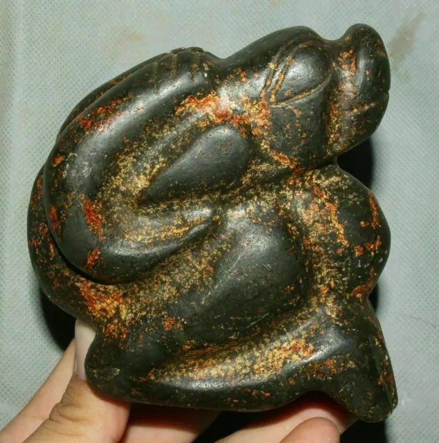 4" Chinese Hongshan Culture Old Jade Carved Sun-God Helios Sun God Beast Statue