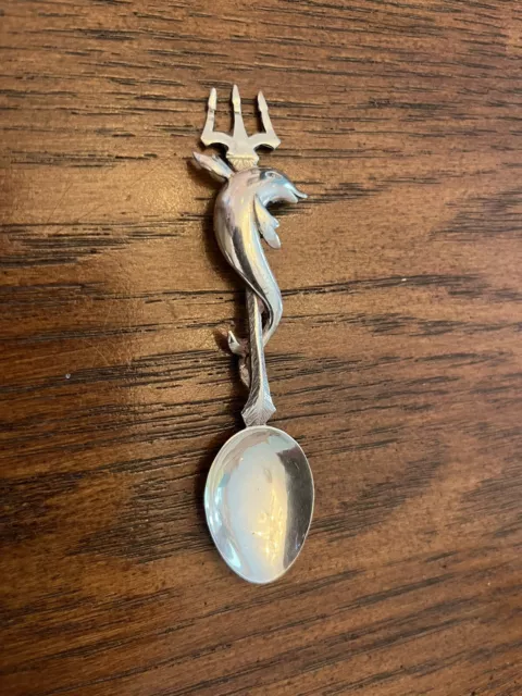 Vintage Sterling Silver Demitasse Souvenir Spoon Trident Dolphin 3-3/4” 14 Grams