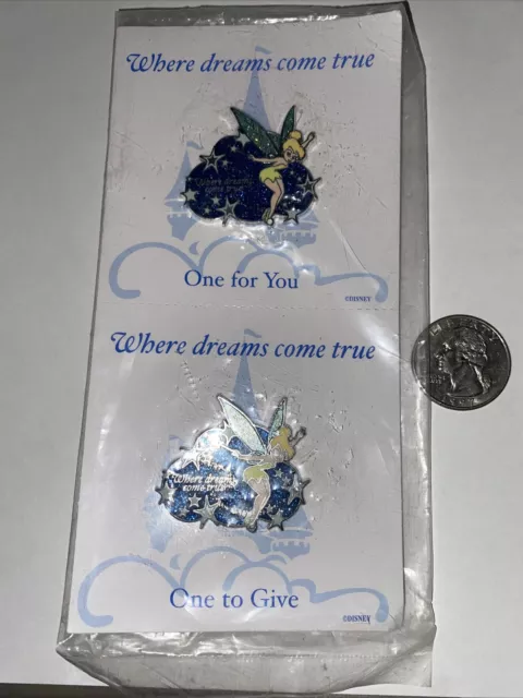 2 Walt Disney World Tinkerbell Fairy Dust Where Dreams Come True Pin Set Sealed
