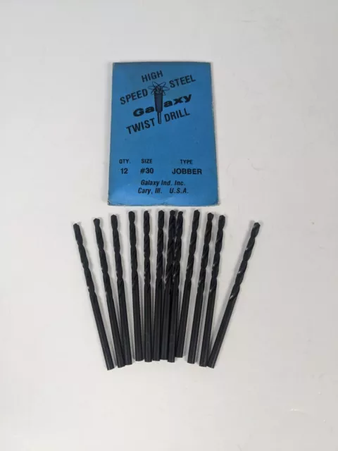 12 pack NOS Galaxy #30 Jobber Bits New Open Pack High Speed Steel Drill Bits USA