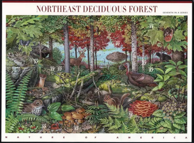 10 Mint NORTHEAST DECIDUOUS FOREST Stamps: Turkey, Ovenbird, Red-Shouldered Hawk