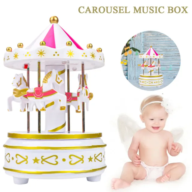 Vintage Horse Carousel Music Box Toy Light Clockwork Musical Birthday Xmas Gifts
