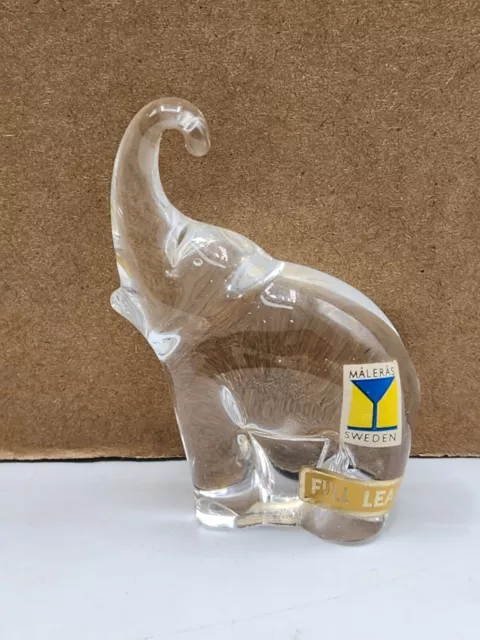 Maleras Sweden Crystal Elephant, Glass Figurine Paperweight
