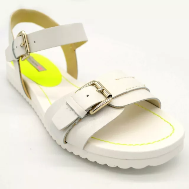 Isaac Mizrahi Womens Pamela Slingback Sandal Size 7.5M White Leather Flat NEW